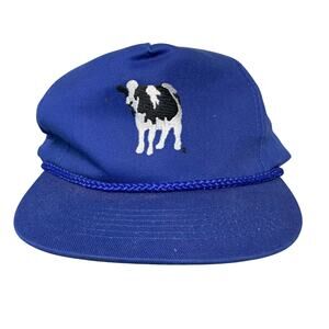 That Hat Vintage Blue Embroidered Cow Cotton Snapback Hat Adult ONE SIZE